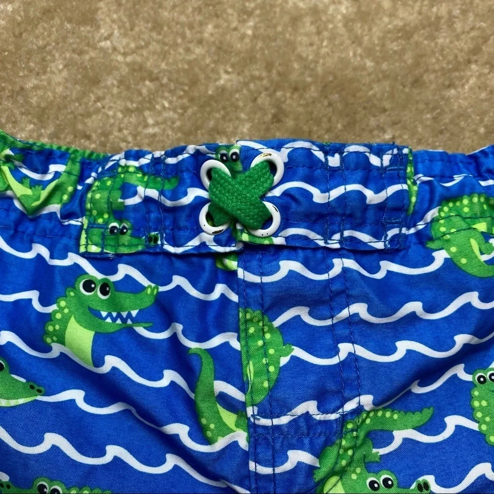 Lily & Dan Blue & Green Alligator Swim Trunks 2T